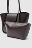 Sac en cuir bordeaux large avec pochette de maquillage